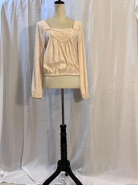 Coco + Jamison Cream Lace-Trim Square Neck Long-Sleeve Women's Blouse